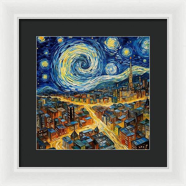 Starry Night City Lights - Framed Print