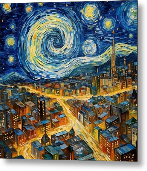 Starry Night City Lights - Metal Print