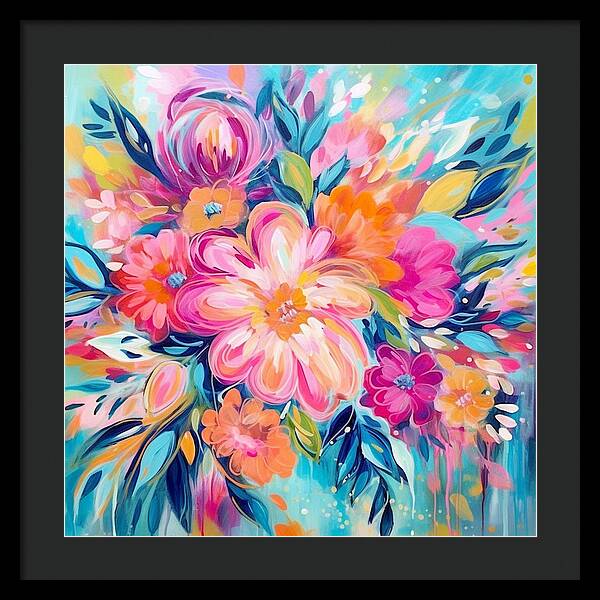 Vibrant Floral Fusion - Framed Print