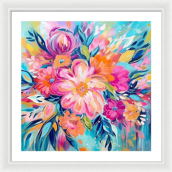 Vibrant Floral Fusion - Framed Print