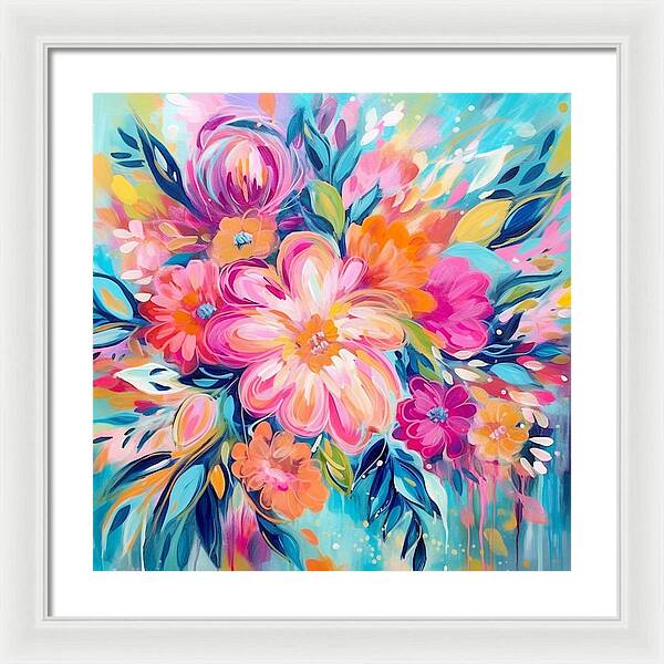 Vibrant Floral Fusion - Framed Print