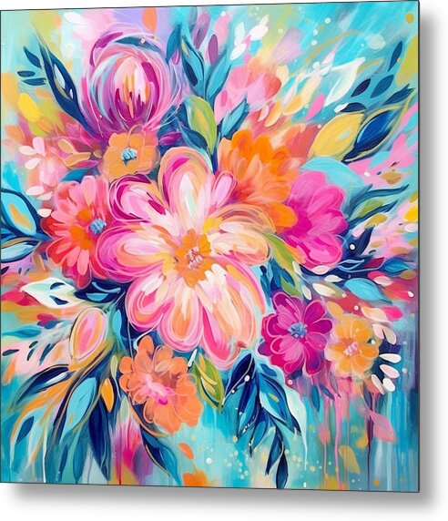 Vibrant Floral Fusion - Metal Print