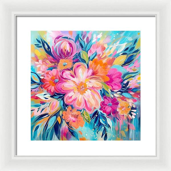 Vibrant Floral Fusion - Framed Print