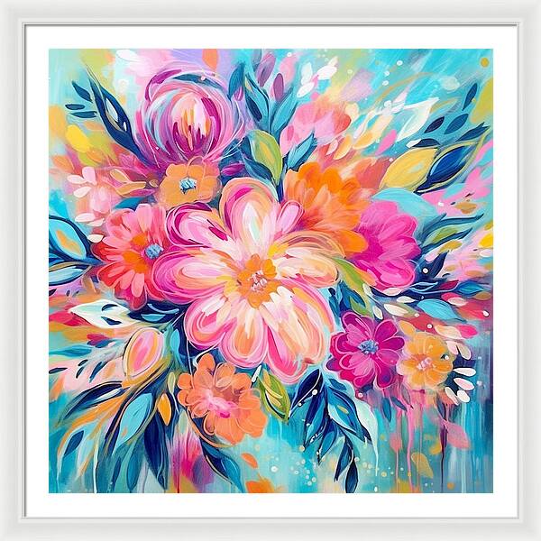 Vibrant Floral Fusion - Framed Print