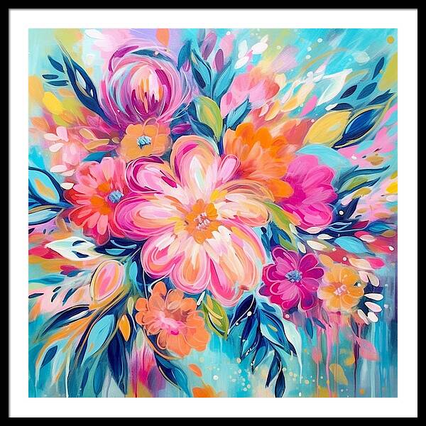 Vibrant Floral Fusion - Framed Print