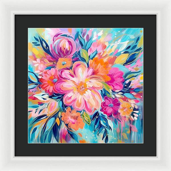 Vibrant Floral Fusion - Framed Print