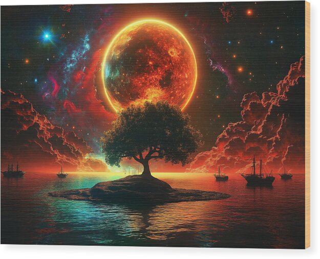 Voyage Under the Burning Sky - Wood Print