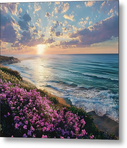 Where Flowers Meet the Sea - Metal Print