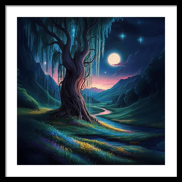 Whispers of the Moonlit Willow - Framed Print