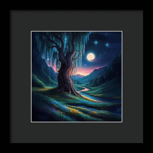 Whispers of the Moonlit Willow - Framed Print