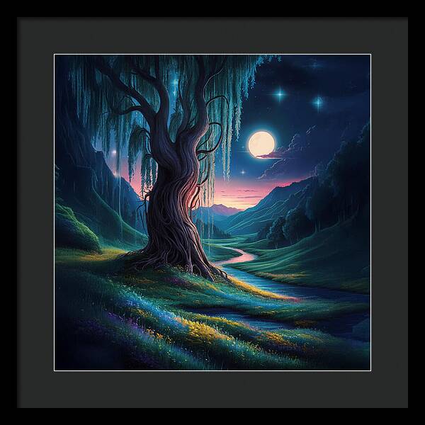 Whispers of the Moonlit Willow - Framed Print