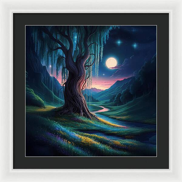 Whispers of the Moonlit Willow - Framed Print