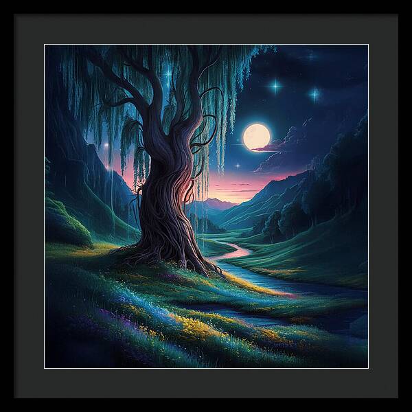 Whispers of the Moonlit Willow - Framed Print