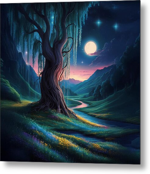 Whispers of the Moonlit Willow - Metal Print