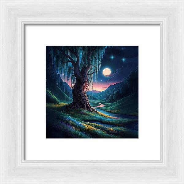 Whispers of the Moonlit Willow - Framed Print