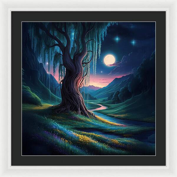 Whispers of the Moonlit Willow - Framed Print