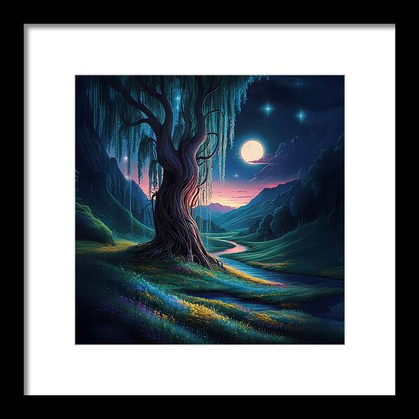 Whispers of the Moonlit Willow - Framed Print