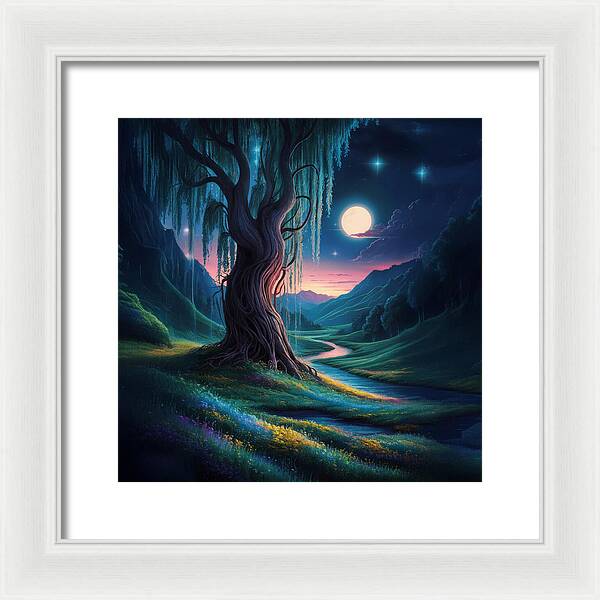 Whispers of the Moonlit Willow - Framed Print