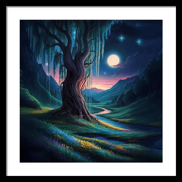 Whispers of the Moonlit Willow - Framed Print