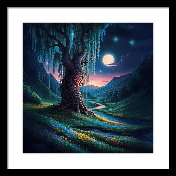 Whispers of the Moonlit Willow - Framed Print