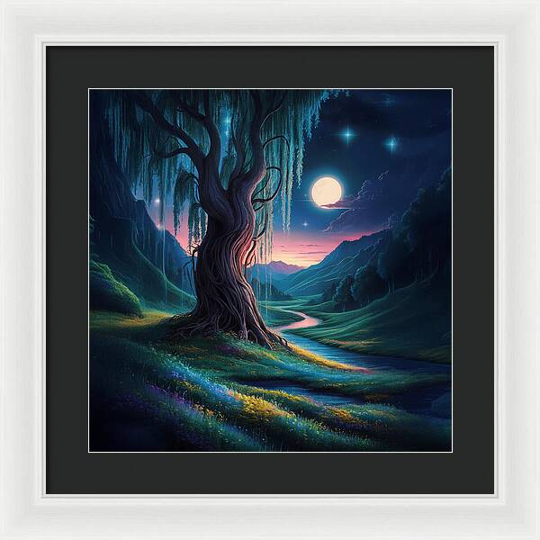 Whispers of the Moonlit Willow - Framed Print