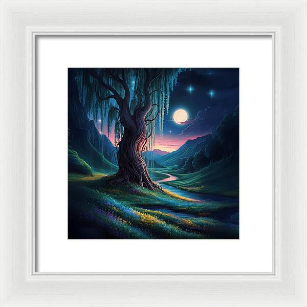 Whispers of the Moonlit Willow - Framed Print