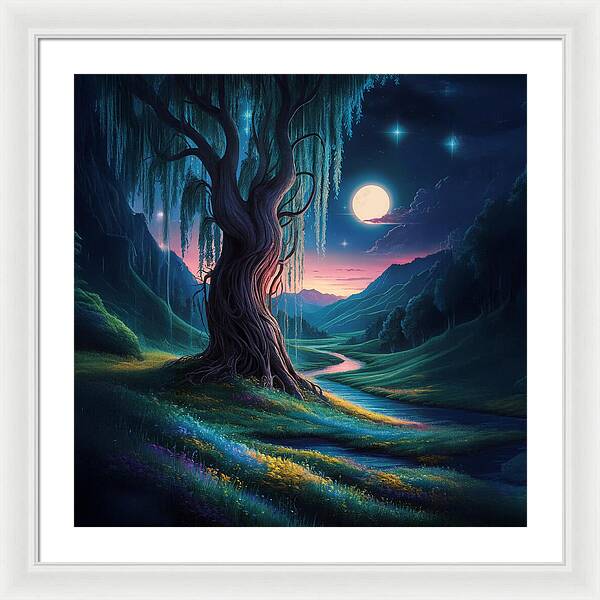 Whispers of the Moonlit Willow - Framed Print