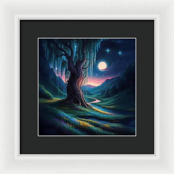 Whispers of the Moonlit Willow - Framed Print