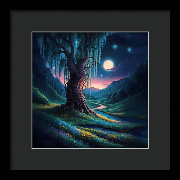 Whispers of the Moonlit Willow - Framed Print