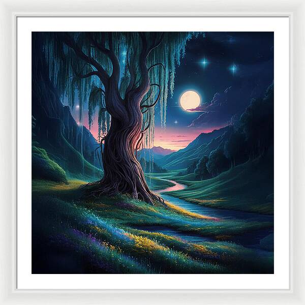 Whispers of the Moonlit Willow - Framed Print