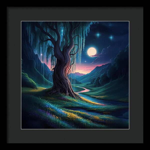 Whispers of the Moonlit Willow - Framed Print