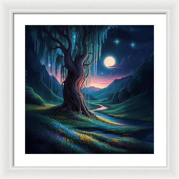 Whispers of the Moonlit Willow - Framed Print