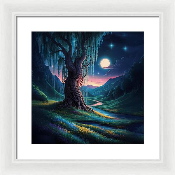 Whispers of the Moonlit Willow - Framed Print