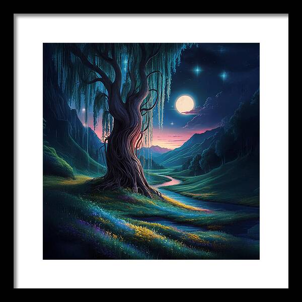 Whispers of the Moonlit Willow - Framed Print