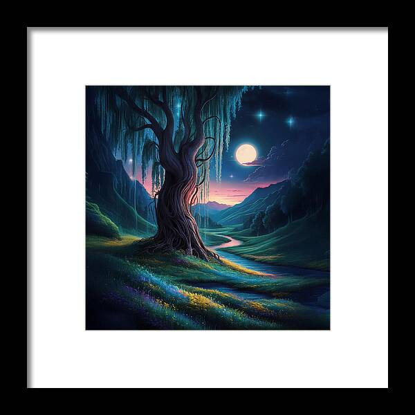 Whispers of the Moonlit Willow - Framed Print