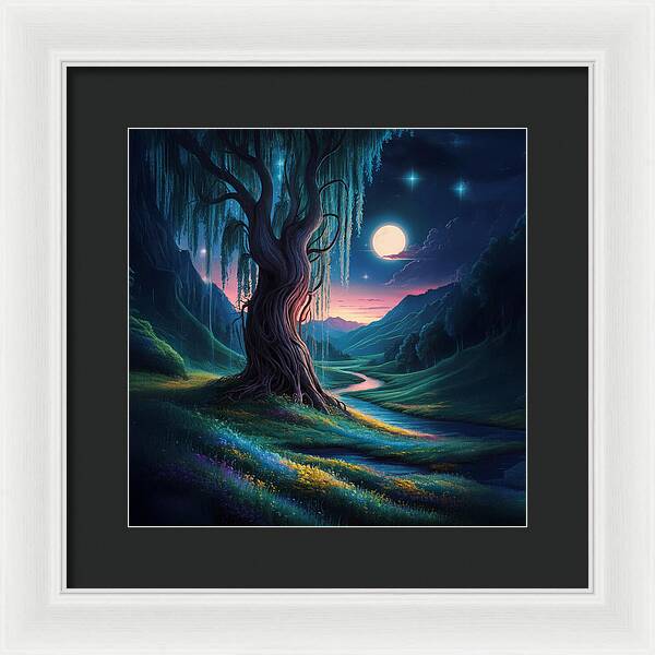 Whispers of the Moonlit Willow - Framed Print