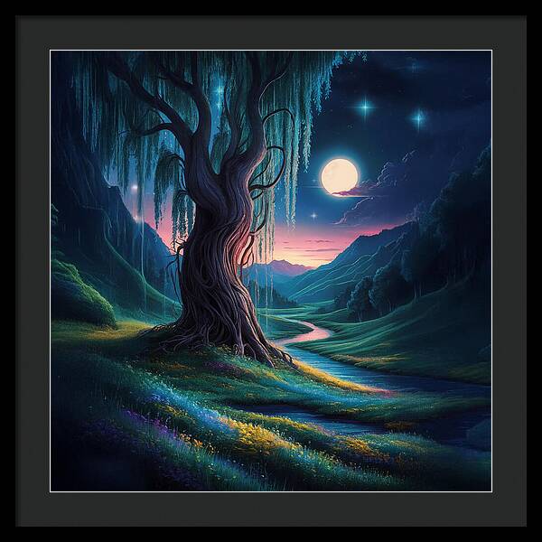 Whispers of the Moonlit Willow - Framed Print