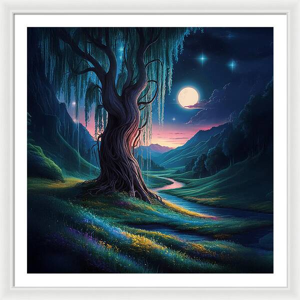 Whispers of the Moonlit Willow - Framed Print