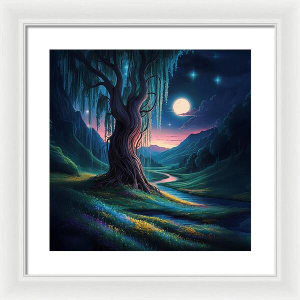 Whispers of the Moonlit Willow - Framed Print