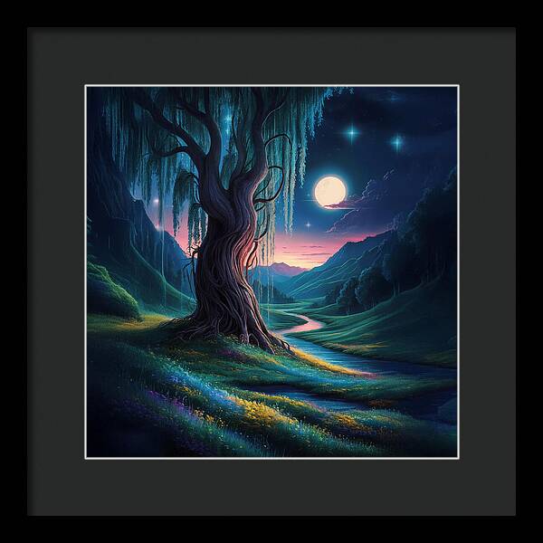 Whispers of the Moonlit Willow - Framed Print